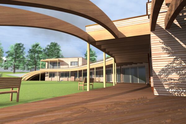 Dřevostavba pod zeleným mostem