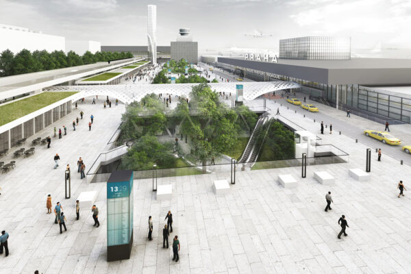 Veřejný prostor před terminály 1 a 2 Letiště Václava Havla