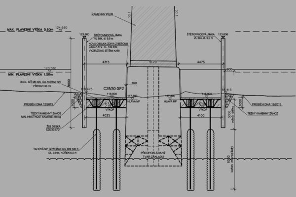 Oprava betonových konstrukcí pilíře železničního mostu v Prostředním Žlebu
