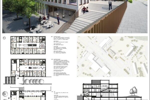 Kulturně-společenské centrum s garážemi a radnicí v Kohoutovicích