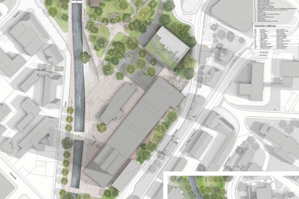 Parkovací dům, lávka a kultivace okolí sídla Libereckého kraje