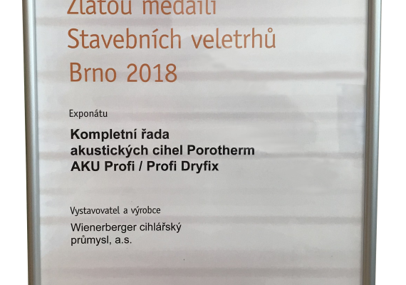 Akustické cihly Porotherm oceněny Zlatou medailí Stavebních veletrhů Brno 2018