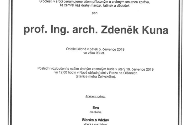 Zemřel architekt Zdeněk Kuna