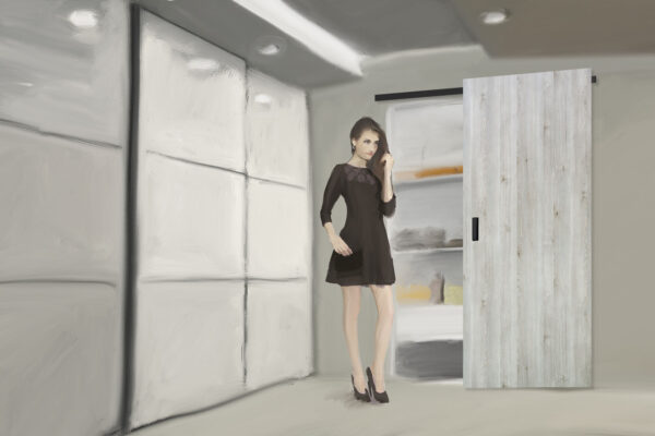 Metalicky černé doplňky a kontrasty barev dveří