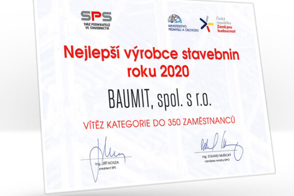 Baumit získal ocenění Nejlepší výrobce stavebnin roku 2020
